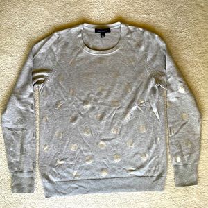 Ann Taylor women round neck grey silver print cotton blend long sleeve size M